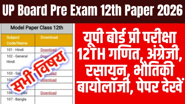 UP Board Pre Exam 12th Paper 2026